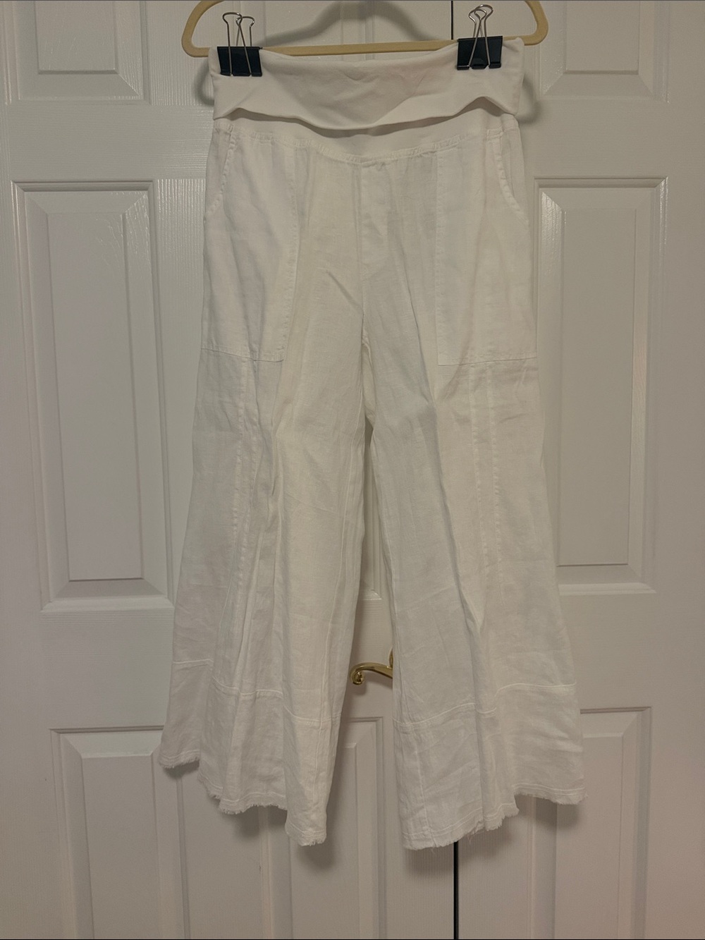 Chico's White Wide-Leg Linen-Blend Pull-On Trousers